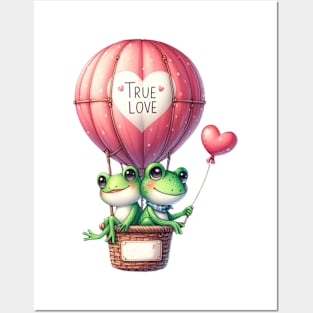 Valentine Frog Couple On Hot Air Balloon Posters and Art